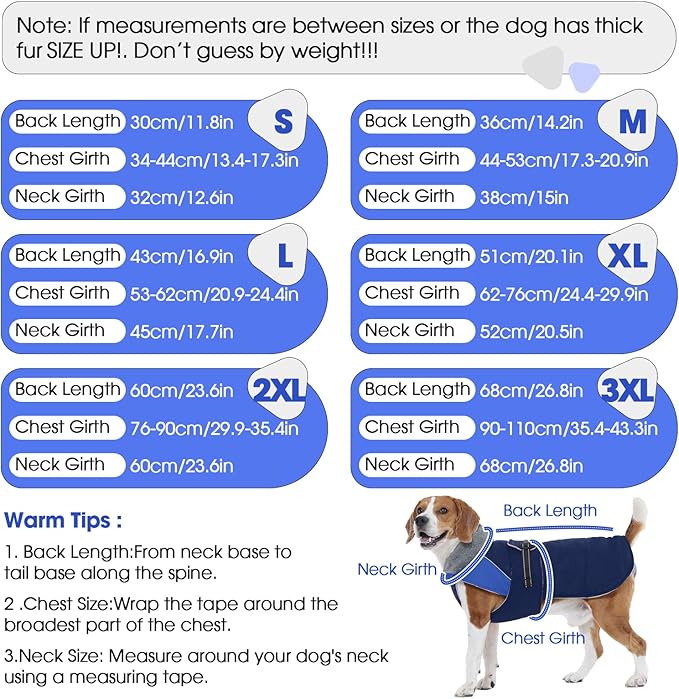 Nanaki Large Dog Coat for Winter Waterproof, Warm Fleece Lining Reflective Large Dog Jacket with Leash Hole, Furry Collar Cold Weather Puppy Vest Outdoor Walking Hunting Easy On Pet Snowsuit Blue 2XL