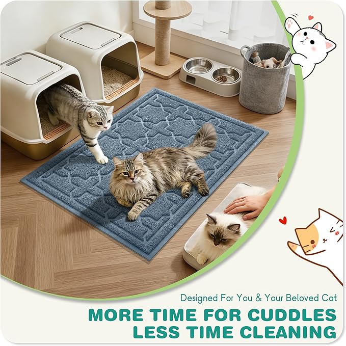 Yimobra Cat Litter Mat, Litter Trapping Waterproof Non Slip PVC Mat, Scatter Control Easy Clean for Litter Box, 47"x36", Tea Blue