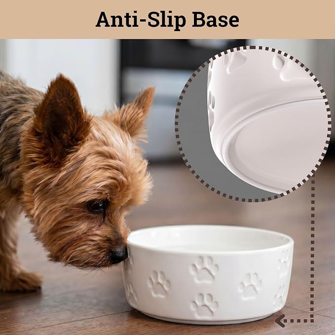 Ceramic Dog Bowl Set of 2 with Anti-Skid Base - 5.5" Wide x 2" Tall Ceramic Dog Bowls for Small Dogs - 2 Cup Capacity Food and Water Bowls for Dogs - Rubber Bottom Pet Bowl Set of 2 for Small Pets