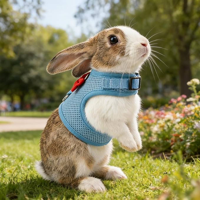AIITLE Rabbit Harness and Leash Set with Cute Bow, Soft Breathable Mesh Vest Harness for Rabbits Kitten Ferret Puppy Small Pets Walking Supplies Blue S