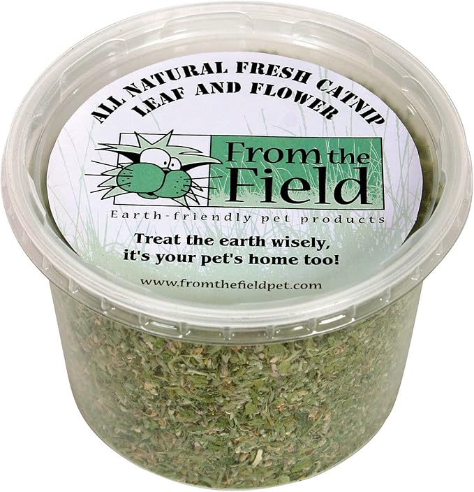 from The Field | Organic Catnip Leaf & Flower Blend for Cats & Kittens | Fresh USA-Grown, Highly Aromatic, Non-Toxic, Eco-Friendly | 2oz Resealable Tub for Long-Lasting Potency & Active Playtime