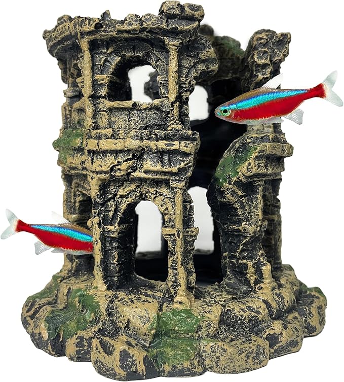 Antique Roman Column Ruins Fish Tank Decorations - Roman Column Round European Castle Aquarium Ornaments Fish Tank Hideouts Rocks Stone Cave for Betta,Shrimp,Goldfish Tank Landscaping