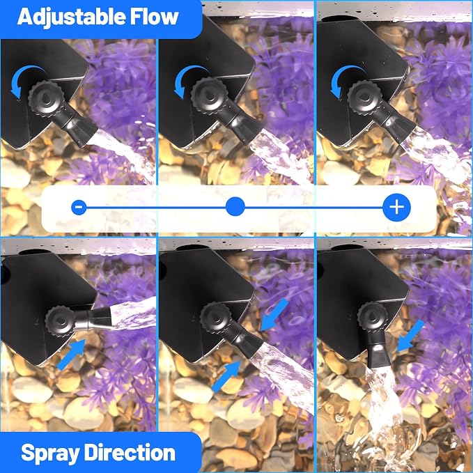 Yaubay Aquarium Filter for Up to 10 Gallons, Corner Fish Tank Filters | 3-Stage Filtration Trio, Adjustable Water Flow, Super Quiet, 80GPH, 4W