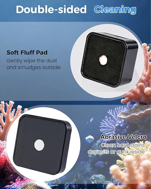Aquarium Magnetic Cleaner with Thermometer 2 in 1 Fish Nano Tank Glass Cleaner Tool Algae Scrapers Mini Magnet Brush Only for Glass Tank (Up to 20 Gallons)