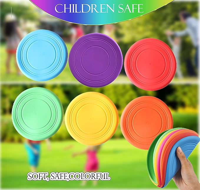 Kids Flying Disc Toy Outdoor Playing Lawn Game Disk Flyer for Kindergarten Teaching Soft Silicone Colorful 6 Pack Bulk Set