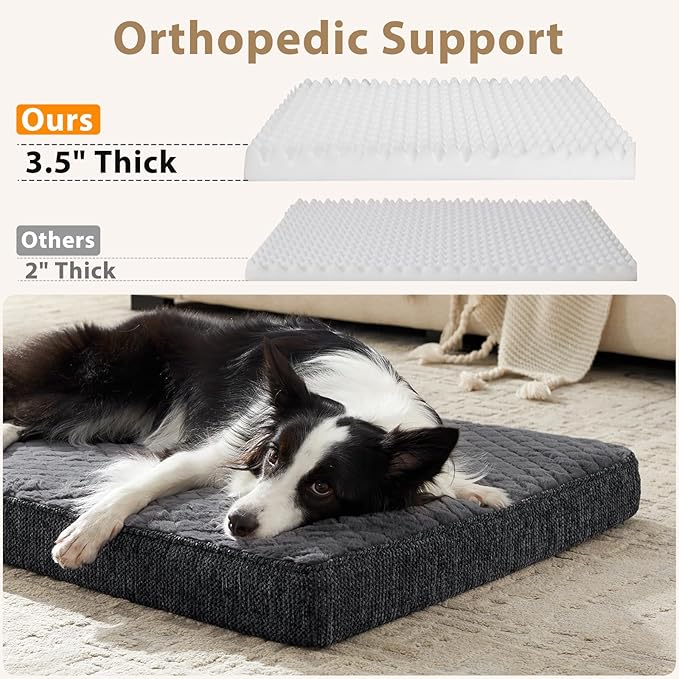 JOEJOY Orthopedic Medium Dog Bed, Washable Dog Crate Bed Medium Sized with Removable Cover, Egg Memory Foam Pet Beds, Grey, 29"x18"