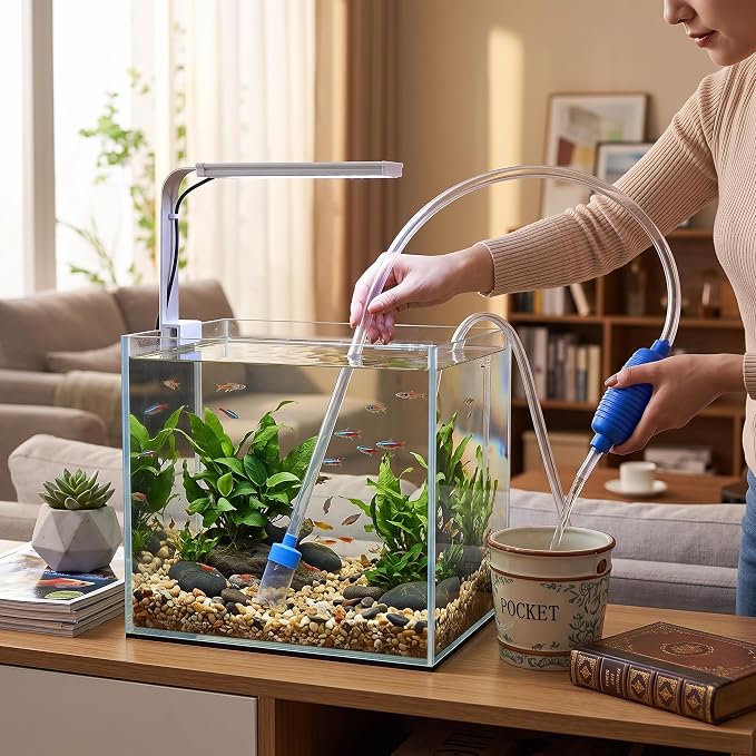 Aquarium Manual Water Changer Gravel Cleaner, Water Filter Syphon Tube Fluids Transfer Tool PVC Sand Vacuum Cleaning Pump Fish Cleaning Tool with 59in Long Pipe