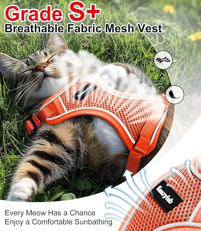 Cat Harness and Leash for Walking Escape Proof Soft Adjustable Cat Leash Breathable Comfortable Vest Easy to Wear Kitten Harness for Outdoor Travel (Orange, XS (4-6lb))