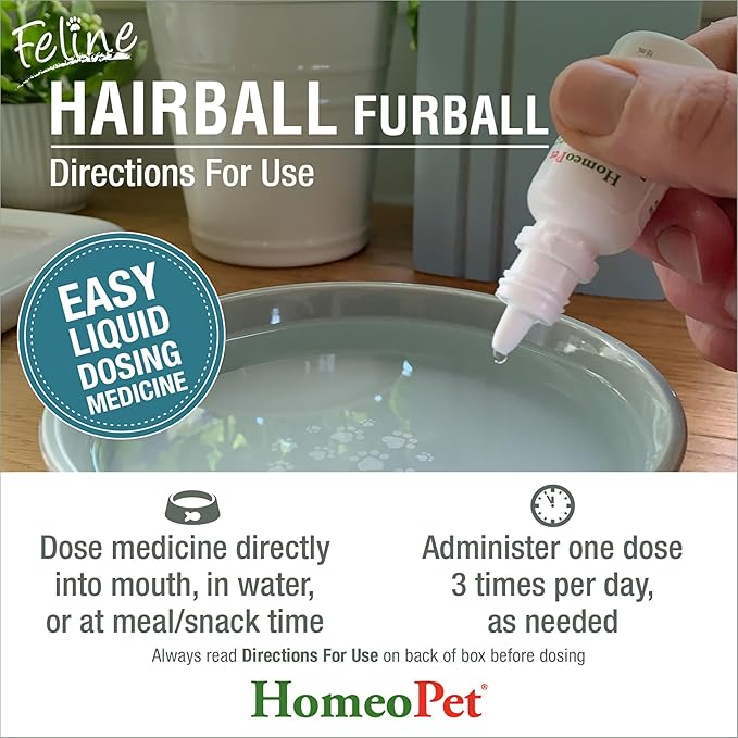 HomeoPet Feline Hairball Furball, Safe and Natural Furball Supplement for Cats, Cat Hairball Relief, 15 Milliliters