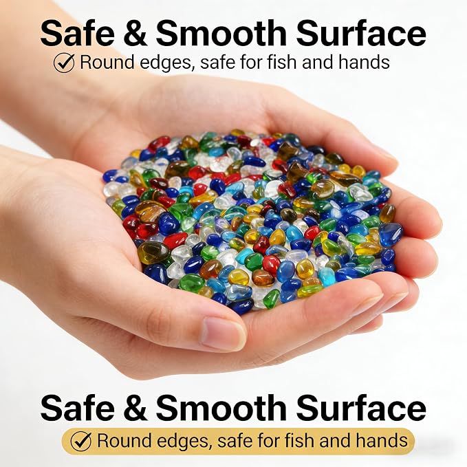 0.93LB Decorative Sea Glass Pebbles, Colorful Clear Irregular Stones for Fish Tank, Aquarium Gravel, Garden, Vase Filler, Turtle Tank Decoration (Colorful Glazed Sand, 0.93LB)