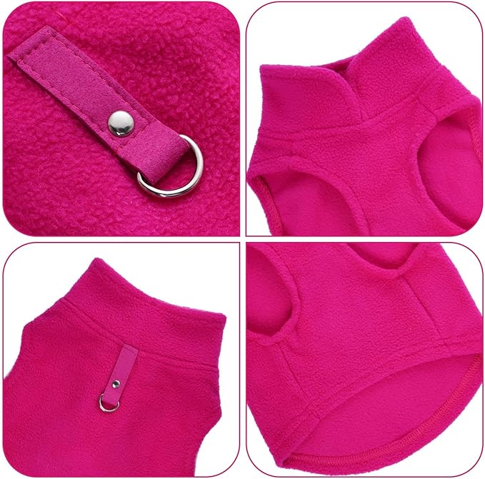 Rbenxia 1 Piece of Rose Red Dog Sweater with Leash Ring Soft Fleece Vest Dog Pullover Warm Jacket Pet Dogs Clothes Winter Dogs Outfits for Small Puppy Cat Pets