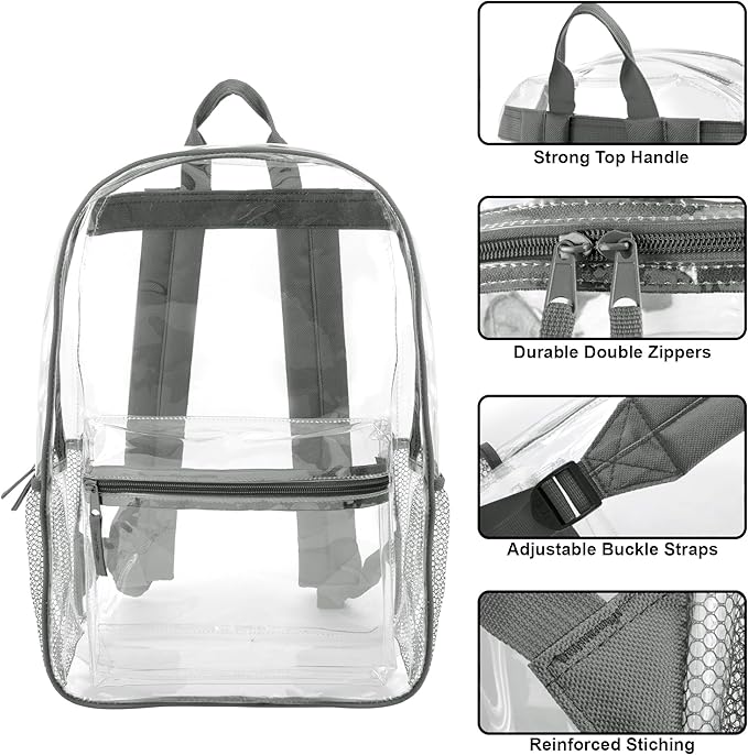 Trail maker Clear Backpack Heavy Duty with Padded Straps, Side Pockets for Kids, Boys, Girls, School, Stadium Approved Events