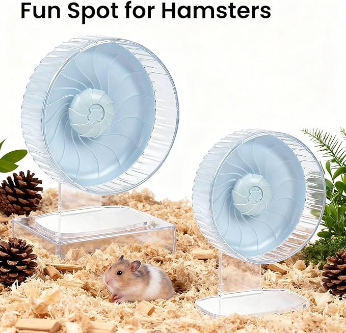 Silent Hamster Wheel, 10in Hamster Wheel with Adjustable Stand, Double-Bearing Quiet Spinner for Syrian Hamsters, Hedgehogs, Mice & Small Pets, Blue