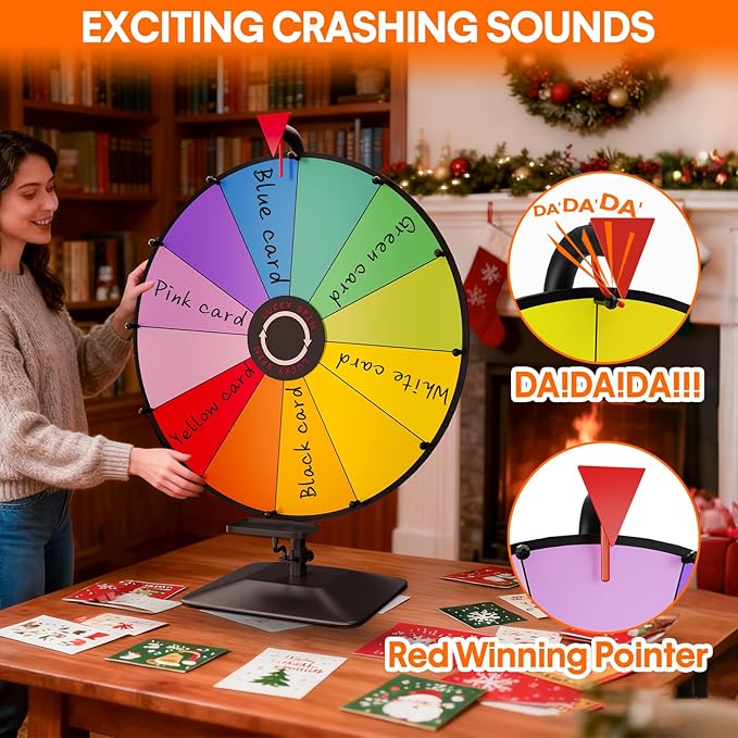 24 Inch Prize Wheel,Tabletop Heavy Duty Spinning Wheel for Prizes, Prize Wheel Spinner with Stand & 12 Slots & Dry Erase & Eraser for Party, Carnival, Trade Show, Classroom Activities,Spinning Game