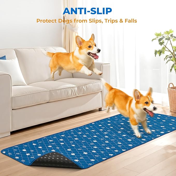 Fostanfly Washable Dog Pee Pads, 1 Pack 24''x72''(2x6ft) Non Slip Reusable Puppy Pee Pads with Great Urine Absorption, Dog Mats for Whelping, Potty, Runner Rug for Hallway, Entryway, Bedroom, Blue