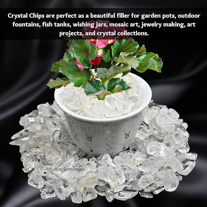 Amazing Gemstone Clear Quartz Crystal Chips and Tiny Crystals for Aquarium Gravel - Bulk Fish Tank Gravel, Small Tumbled Stone Chips and Tiny Crystals for Decoration (Natural AAA Grade Gemstones)