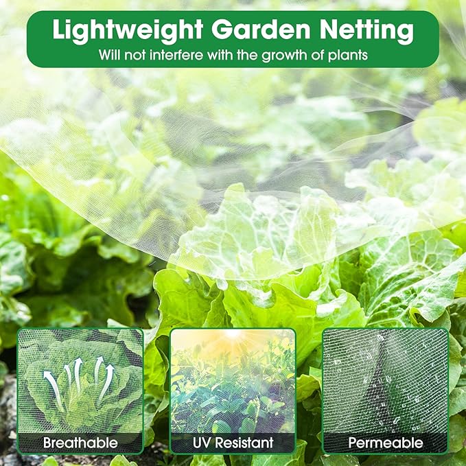 Unves 10' x 30' Garden Netting, Mosquito Bird Netting for Garden, Insect Plant Cover Bug Net Mesh for Vegetables Fruits Trees Flowers Blueberries Tomatoes Protection