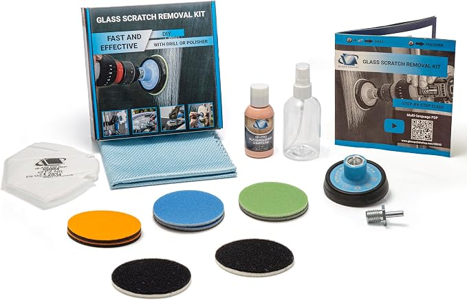 Glass Polish (3'') Glass Scratch Removal Kit for use with a Drill on All Glass Surfaces