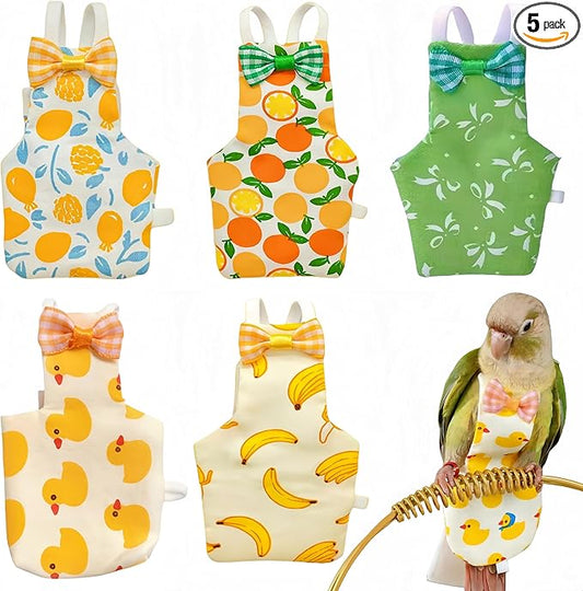 5 Pcs Bird Diapers Bird Harness Flight Suits Diapers Reusable Parrot Nappy with Waterproof Inner Layer Washable Cute Urine Wet Suit Costume for Cockatiel Conure Budgie Macaw Parakeet,M