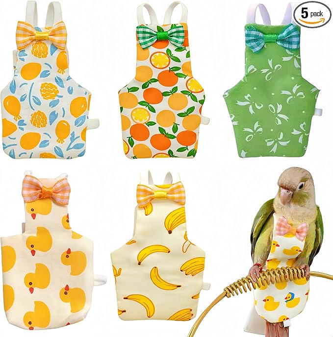 5 Pcs Bird Diapers Bird Harness Flight Suits Diapers Reusable Parrot Nappy with Waterproof Inner Layer Washable Cute Urine Wet Suit Costume for Cockatiel Conure Budgie Macaw Parakeet,L