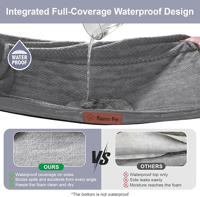 Rainmr Orthopedic Dog Beds for Large Dogs, Memory Foam Dog Beds Large Sized Dogs, Washable Removable Cover, Nonskid Bottom, Waterproof, for Indoor, Outdoor, Crate ＆ Car Use, 44x32x6 Inches, Dark Grey