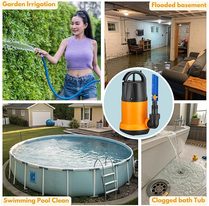 Limodot Submersible Water Pump With 25ft. Hose Kit, Sump Pump, Utility Pump with 25-Foot Power Cord, 4000GPH, Portable Water Pump for Swimming Pools, Garden Ponds, Basements, Multi-Purpose Drainage