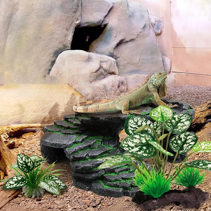 Moonorange Reptile Artificial Plants, Terrarium Plants Decorations Supplies, Aquarium Fish Tank Plant, Amphibian Habitat Hideout Tank Accessories (M Set-2pcs/B)