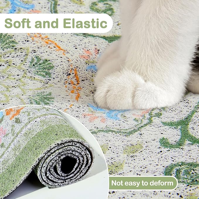 Glittme Cat Litter Mat with Non-Slip Bottom Litter Box Mat 33"X22" Litter Trapping Mat Easy to Clean Washable Cat Food Mat for Kitty,L