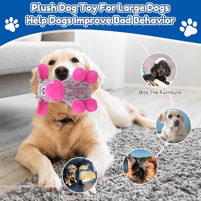 loncoldy Plush Chew Toys for Large Dogs, Tough Crinkle Stuffed Animal Squeaky Interactive Toys for Small Medium Large Dogs, Keep Them Busy, Big Pet Toys