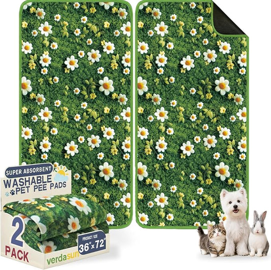 Washable Pee Pads for Dogs, Reusable Puppy Potty Training Pads, Ultra-Absorbent Thick Waterproof Leak-Proof Non-Slip Pads & Mat for Crate, Playpen, Floor, Whelping & Housebreaking , 2 Pack 36"x72"