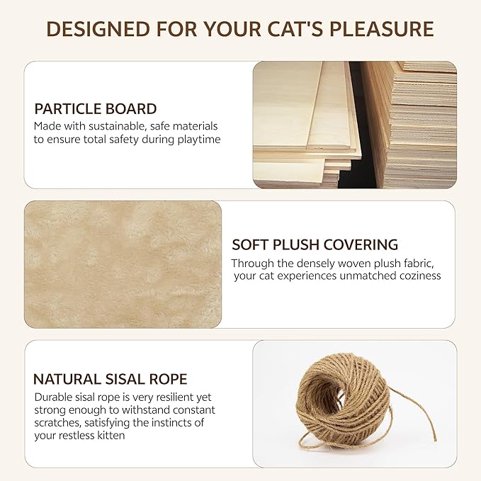 Cat Wall Shelves, Wall Mounted Cat Shelf Furniture with Plush Fabric(13 Piece Set), Cats Furniture with Moon Hammock, Condos, House, Steps, Bridge Ladder, Scratching Post, Beige