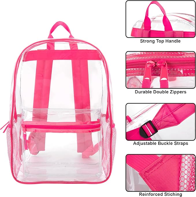 Trail maker Clear Backpack Heavy Duty with Padded Straps, Side Pockets for Kids, Boys, Girls, School, Stadium Approved Events