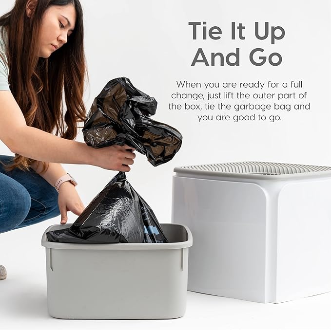 IRIS USA Cat Litter Box Top-Entry Square Top Entry Litter Box with Scoop, Enclosed Litterbox with Odor Control, Dog Proof Covered Litter Box Design, Easy to Clean, White/Gray