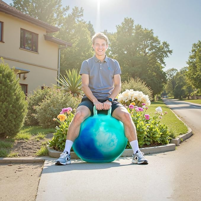 Hopper Ball for Adults & Teens 16+, 28 in Bouncy Ball with Handle, Sit On Hippity Hop Exercise with Air Pump, Active Play for Family Activities & Indoor/Outdoor Sports