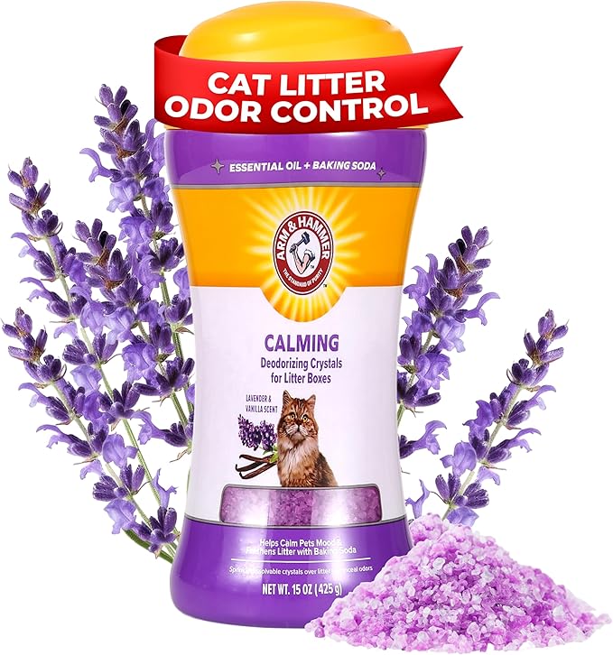 Arm & Hammer Cat Litter Deodorizing Crystals with Baking Soda, Odor Neutralizer, Dissolving Litter Box Deodorizer for Cat Odor Control, Lavender and Vanilla Scent, 15 Oz