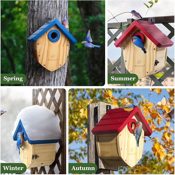 Kingsyard Wooden Bird House with Prdator Guard, Bird Nesting for Bluebird Wren Chickadee, Pine Cone Inspired Nest Box for Outdoor, Royal Blue