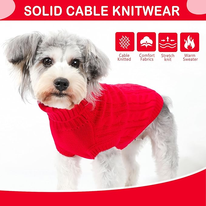 Dog Christmas Sweaters Small Dog Clothes for Winter Solid Knitted Doggy Sweater Warm Dachshund Clothes Doggy Pullover Xmas Outfit with Heart-Shape Design(Red, Medium)