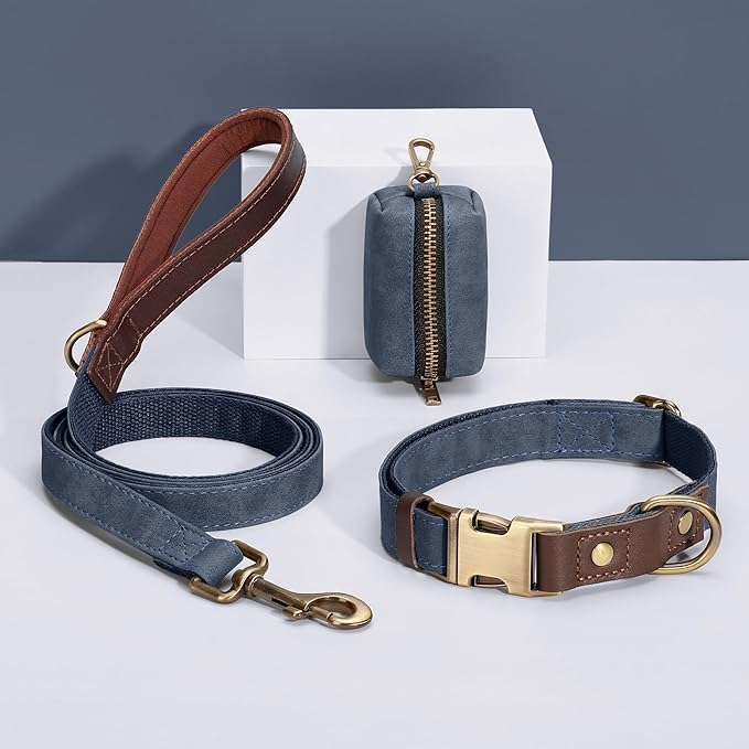 Didog Soft PU Leather Dog Collars for Small Dogs,Classic Adjustable Dog Collars with Quick Release Metal Buckle,Easy Clean and Comfortable with Nylon Lining,Blue,S Neck 11-15"