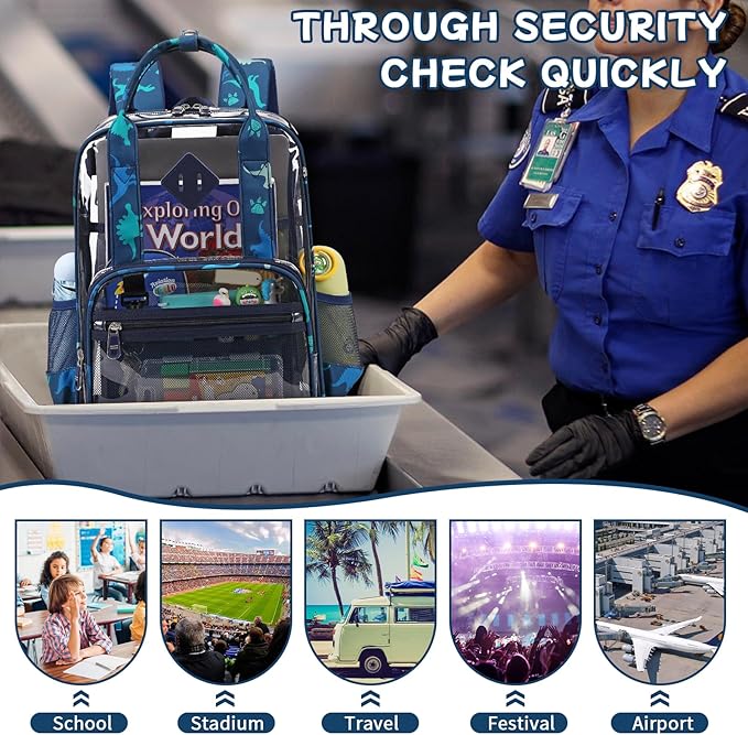MOONBABY Small Clear Backpack for School Transparent Bookbag for Kids Heavy Duty PVC See Through Backpack Stadium Approved