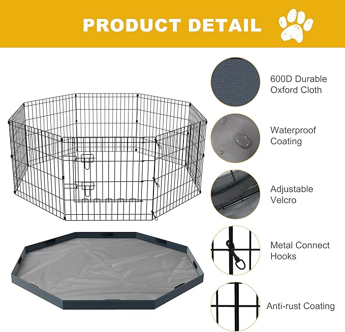 Dog Playpen, Foldable Metal Puppy Play Pen with Bootom Pad, 24x24in 8 Panels Dog Playpen with Door for Indoor Outdoor, Heavy-Duty Pet Exercise Fence for Small Medium Animals