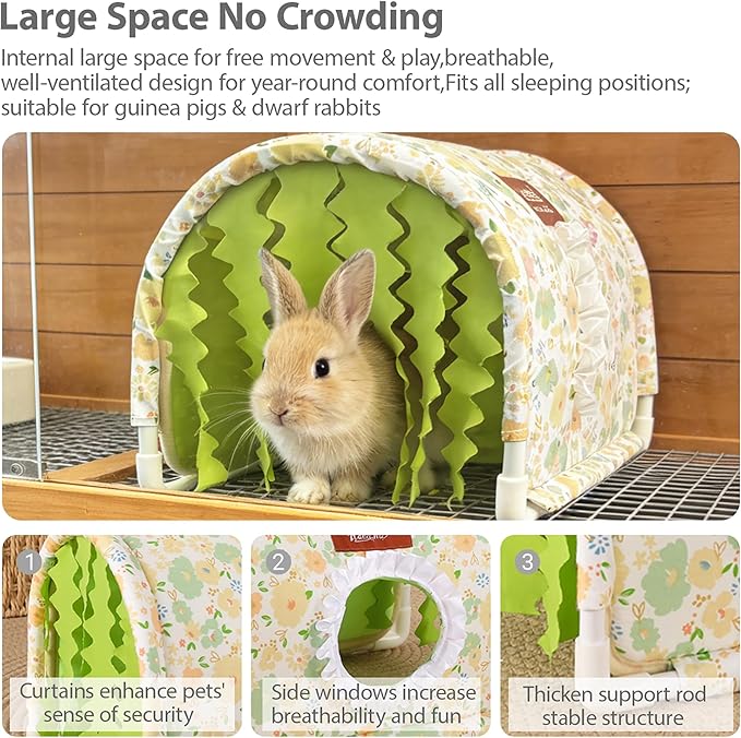 Guinea Pig Hideout Tunnel - Stable Washable Small Animal Tunnel Hide with Curtains,Guinea Pig Accessories for Hamster/Chinchilla/Dwarf Rabbit/Ferret (Light Green, Large)
