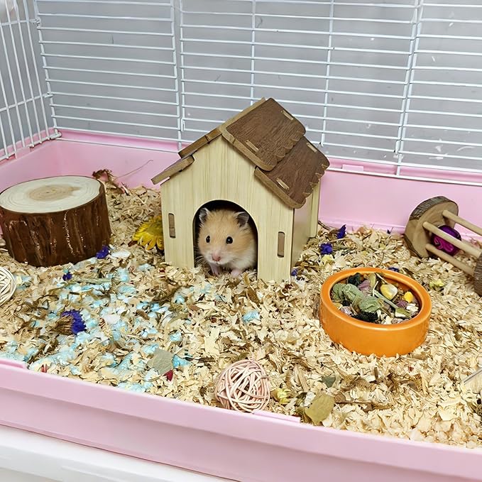 2PCS Hamster Hideout Hamster Wood House Maze Platform Detachable Cage Accessories for Dwarf Hamster Rat Gerbil Sugar Glider