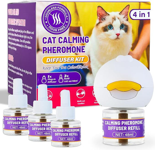 3 x 30 Day Cat Pheromones Calming Diffuser, Cat Calming Diffuser Refills for Stress, Pee Spraying, Aggression, Excessive Meowing & Scratching, 1 Diffuser & 3 Refills