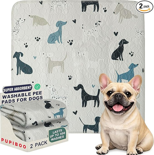 PUPIBOO Washable Pee Pads for Dogs and Cats - Super Absorbent Reusable Puppy Training Pads - 100% Waterproof, Leak-Proof & Non-Slip Whelping Pads for Pet Housebreaking
