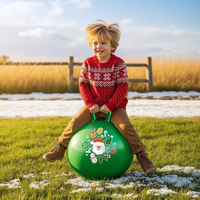 Hopper Ball for Kids 18In Sit On Bouncy Balls with Handle for Indoor Outdoor Active Play, Green Christmas Inflatable Boys Girls Gifts for 4 5 6 7 8 Years Old with Christmas Reindeer Ears