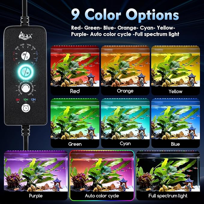 AQQA LED Aquarium Light 48W for 32-40 Inch Fish Tank, 24/7 Mode&DIY Mode Full Spectrum Fish Tank Light, IP68 Waterproof High Lumen Aquarium Plant Light, Adjustable Brightness/Timer, Memory Function