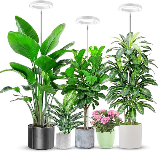 Aokrean 6.3in Grow Light, 80 LED Full Spectrum Halo Plant Lights for Indoor Growing, Height Adjustable 10"-65" Growing Lamp, Auto Timer 6/12/16Hrs, 3 Lighting Modes, Idea for Large Plant, 3 Pack