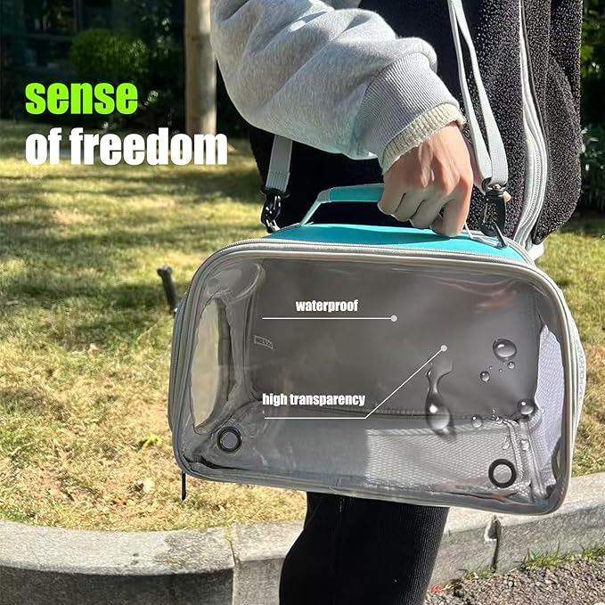 WEVONIGU Scratch-Resistant Bearded Dragon Backpack Foldable Gecko Carrier Ventilation Travel Bag with Clear View Window Dual Carry Cage Options for Travel Hiking & Vet Visits