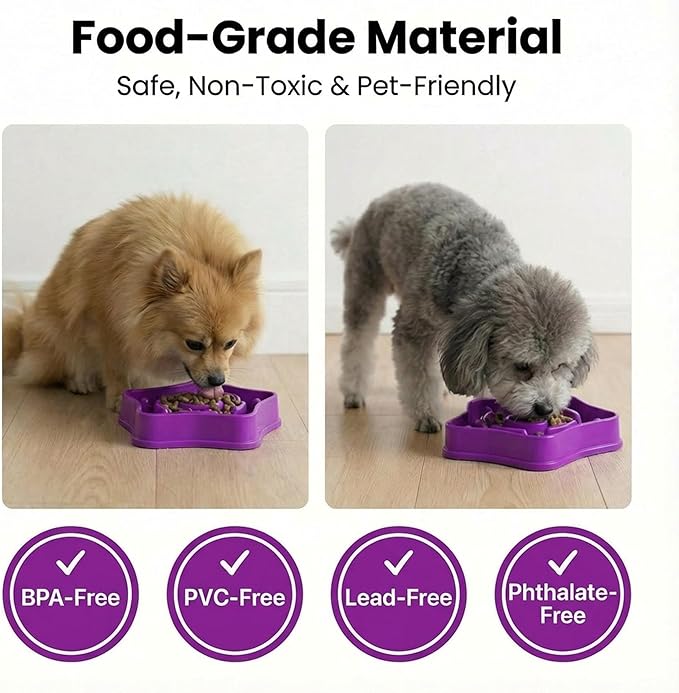 Small Slow Feeder Dog Bowl for Puppies & Small Dogs, 1 Cup (350 ml) Maze Puzzle Food Bowl, Helps Slow Eating & Aid Digestion, Anti-Choking, Non-Slip, BPA-Free, Dishwasher Safe (Purple)