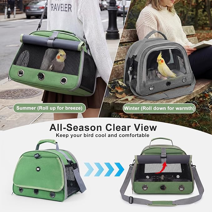 Bird Carrier, Lightweight Breathable Bird Backpack, Portable Wild Bird Carrier with Standing Perch for Parrot Travel Vet Visit (Black)